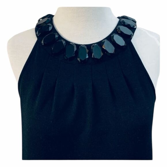 Context Jeweled Collar Cocktail Dress Black Halter Sleeveless Midi A-Line 2X - Picture 3 of 7